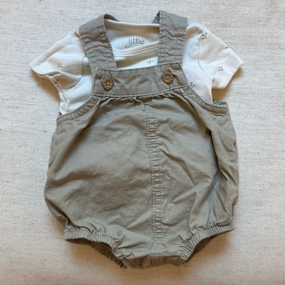 Little Planet Organic, Tan/Green Baby Romper, 2 Piece Set, Newborn